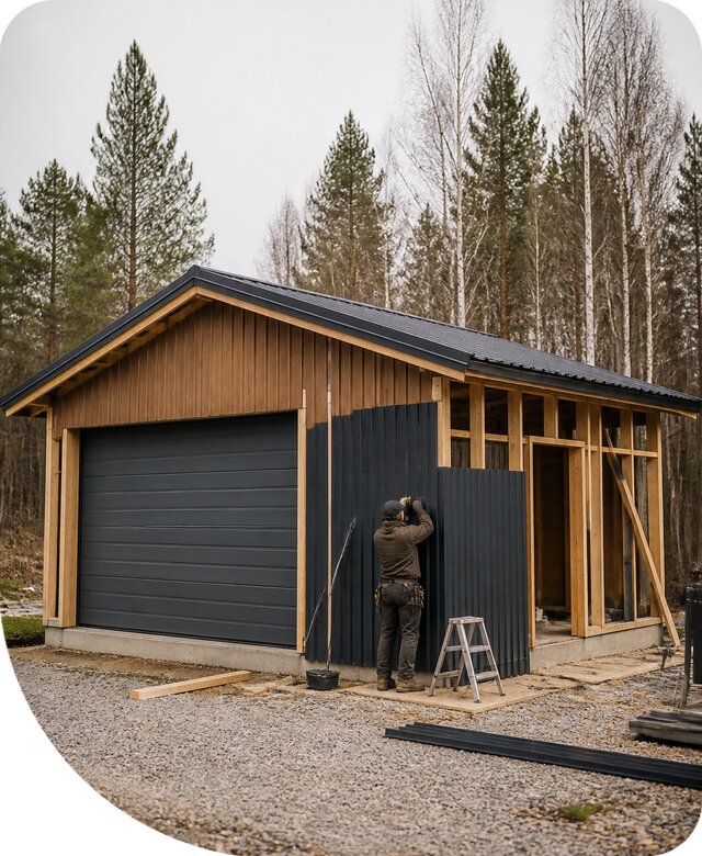 Строительство хозблока с гаражом под ключ на участке в Солнечногорске